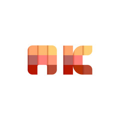 Initial Letters AK Square Pixel Logo Design Inspiration in Red Gradient Color for Media, Technology Brand Identity.