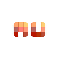 Initial Letters AU Square Pixel Logo Design Inspiration in Red Gradient Color for Media, Technology Brand Identity.