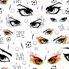 seamless background with catching eyes, endless hypnotic eye pattern 