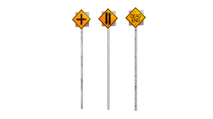 Sign traffic road symbol yellow, isolated background. 3D rendering