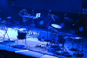 scene with musical instruments before the performance in ultraviolet