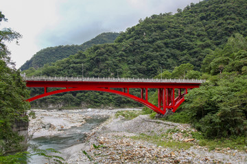 Landscape View in Taroko red bridge, Taroko national park, Hualien, Taiwan.