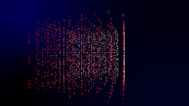 4K motion graphic of Digital technology with binary digits light path in line information data abstract background cubic box rotating, future data technology of cyber programming concept in red neon t