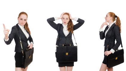 Businesswoman with handbag isolated on white