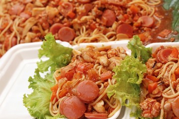 Spaghetti with pork delicious at street food