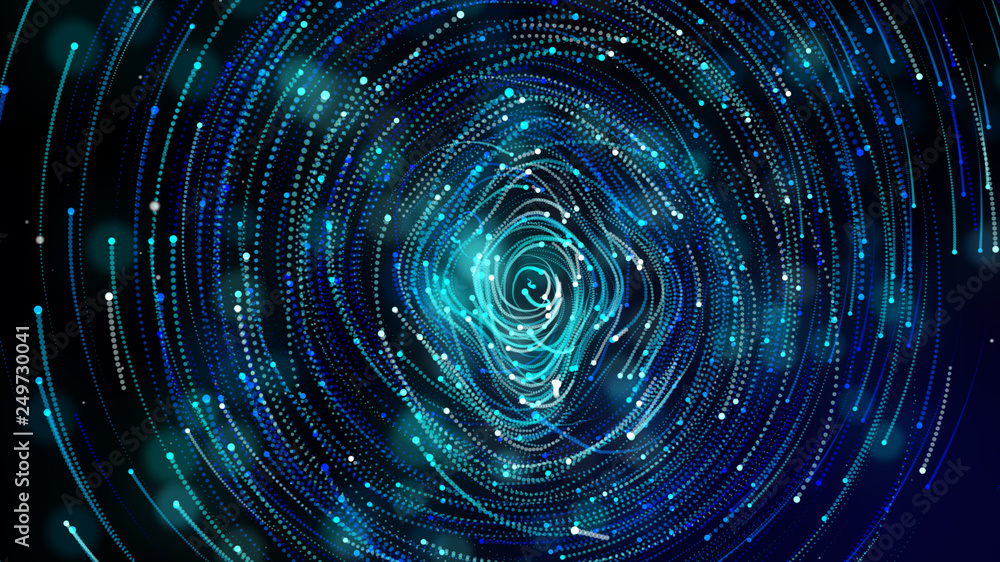 Wall mural simulation of galaxy light motion of stars in dark background, future energy and data technology of 