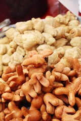 Fried meatballs and sausage at street food