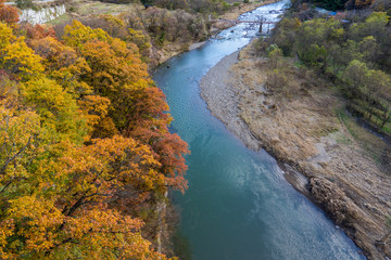 Naklejka na ściany i meble Autumn Leaves and Chikuma River