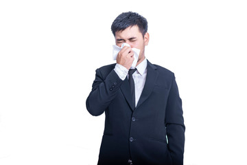 Businessman suffer from runny nose