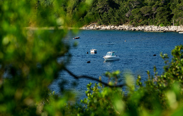 Boat at sea on island Mljet in Croatia