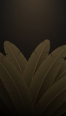 Yallow feather background. Exotic bird feathers composition