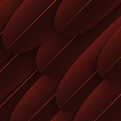 Dark coral feather background. Abstract dynamic composition.
