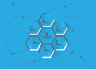 Six business yellow hexagons vector template in circle with place for your text.