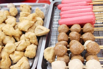 grilled sausage and meatball at street food