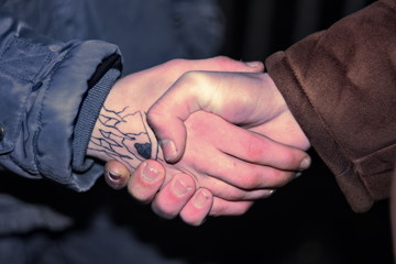 Teenager gang handshake 