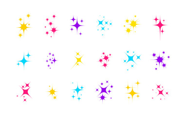 Set of Sparkle lights stars. Glowing light effect star. Sparkle lights. Vector illustration. Isolated on white background.