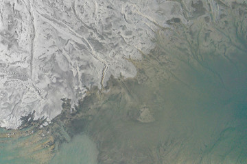 Aerial view of degraded landscape. Destroyed land. View from above. Industrial place. Photo captured with drone.