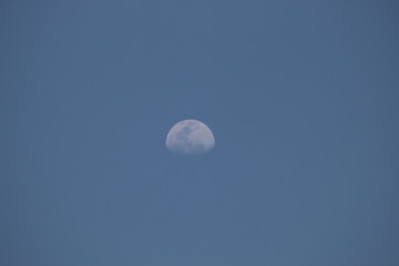 Gibbous moon seen during the day time blue sky