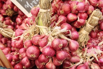 Onions and shallots for cooking at market
