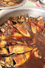 Boiled mackerel in soup at street food