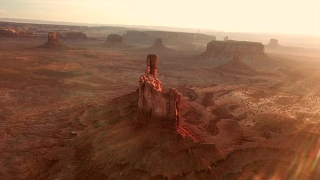 Aerial Pan Right to Left: Beautiful Mountains in Monument Valley