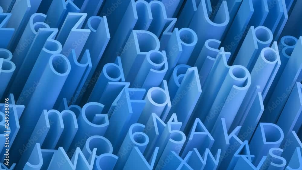Aufkleber random 3d blue letters and numbers animated background