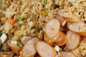 sausage fried rice with vegetables is delicious