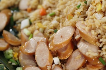 sausage fried rice with vegetables is delicious