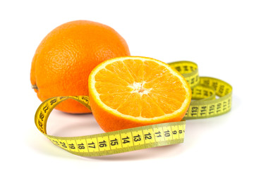 Orange Fruit with measurement isolated on white.
