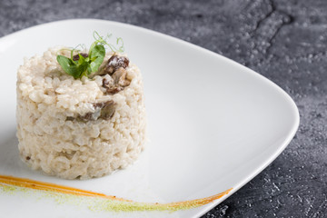 cooked tasty rice portion on white plate