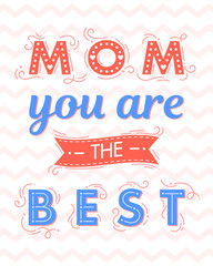 Happy Mothers Day typography with zig zag background,ribbon and hearts.Seasons greetings card perfect for prints,banners,invitations,special offer and more.Vector Mothers Day card.