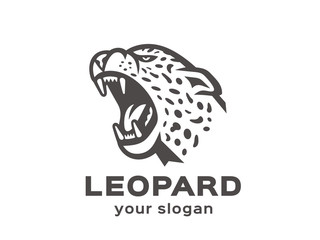 Leopard logo. Vector format, available for editing. Black and white variant. White background.