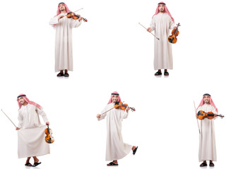 Arab man playing violin isolated on white