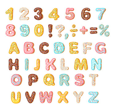 Cookies with colorful glaze set, alphabet and numbers