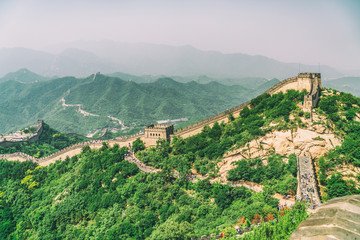 Fototapeta na wymiar Great Wall of China landscape tourist destination near Beijing, China. Badaling North ruins.