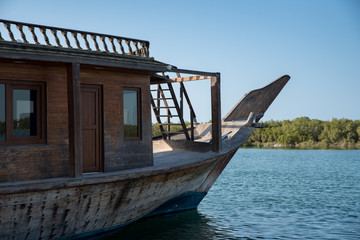 Old large wooden Dhow cruise at Eastern mangrove Abu Dhabi UAE