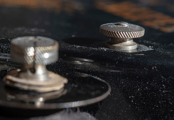 Detail of a historic dusty portable typewriter made in Germany during the twenties of the 20th...
