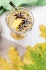 cup of tea with lemon, anise and cinnamon