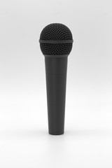 Standing black microphone on bright white background