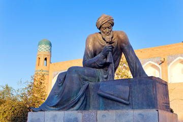 Uzbekistan. Khiva. Statue of Muhammad ibn Musa al-Khwarizmi - famous scientist born in Khiva in 783. The term 'algorithm' still reminds us of him because his name was rendered as Algoritmi in Latin. - 249747405