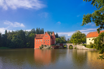 Naklejka na ściany i meble Cervena Lhota. Czech Republic. Castle on the lake