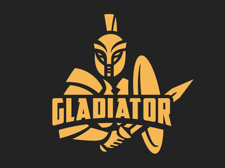 Gladiator logo. Vector format, available for editing. Gold version. Dark background.