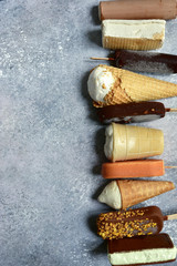 Assortment of ice cream. Top view with copy space.
