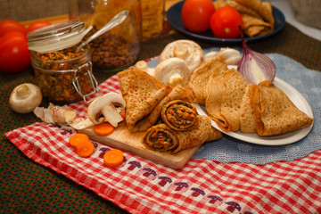pancakes with mushrooms and vegetables