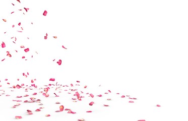 Small rose petals fly and fall to the floor