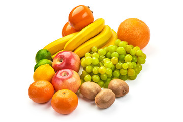 Assortment of fresh exotic fruits, close-up, isolated on white background