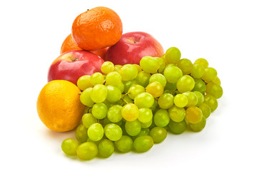 Mixed Fresh fruits, close-up, isolated on white background