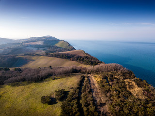 Italia,  Pesaro - vista panoramica della falesia del parco San Bartolo a picco sul mare che da pesaro porta a Gabicce