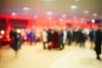 Abstract blurred people in press conference event, business concept