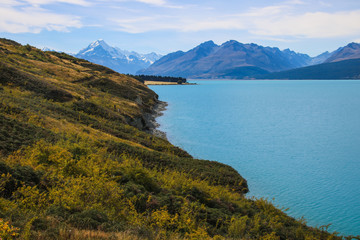Mount Cook National Park is in the South Island of New Zealand, near the town of Twizel, New Zealands highest mountain, and Aoraki Mount Cook Village lie within the park, glacial lake Pukaki